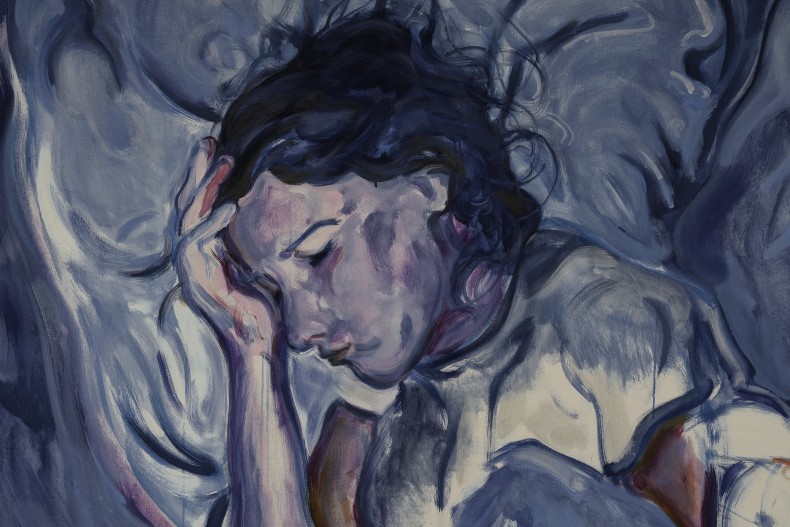 Maria Klabin When we all fall asleep, where do we go? 2025 tinta óleo sobre linho 150 x 120 x 3,5 cm