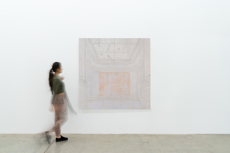 Daniel Senise Untitled, 2021 monotype of wall on fabric and acrylic medium on aluminum 150 x 150 cm | 59.1...
