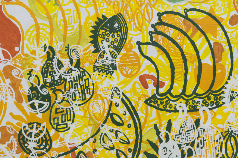 Alberto Pitta Festa de Caboclo II, 2024 pintura e impressão sobre tela 117 x 164 cm