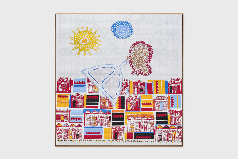 Alberto Pitta Oxotokanxoxo, 2024 pintura e impressão sobre tela 141 x 132 cm