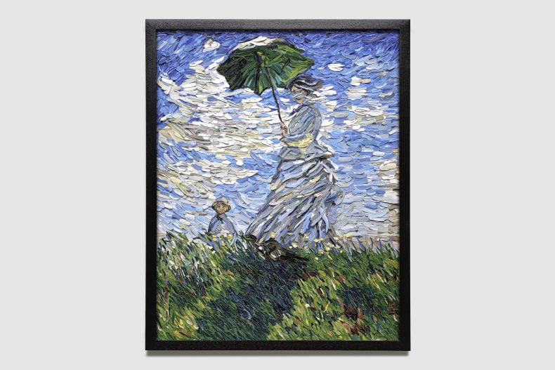 Vik Muniz Mulher com sombrinha, a partir de Claude Monet (série Brushstroke) 2025 impressão jato de tinta em papel archival ed 1/6 + 4 PA 160,7 x 127 cm