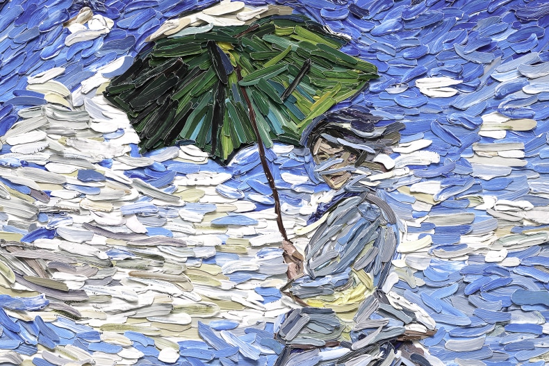 Vik Muniz Mulher com sombrinha, a partir de Claude Monet (série Brushstroke) 2025 impressão jato de tinta em papel archival ed 1/6 + 4 PA 160,7 x 127 cm