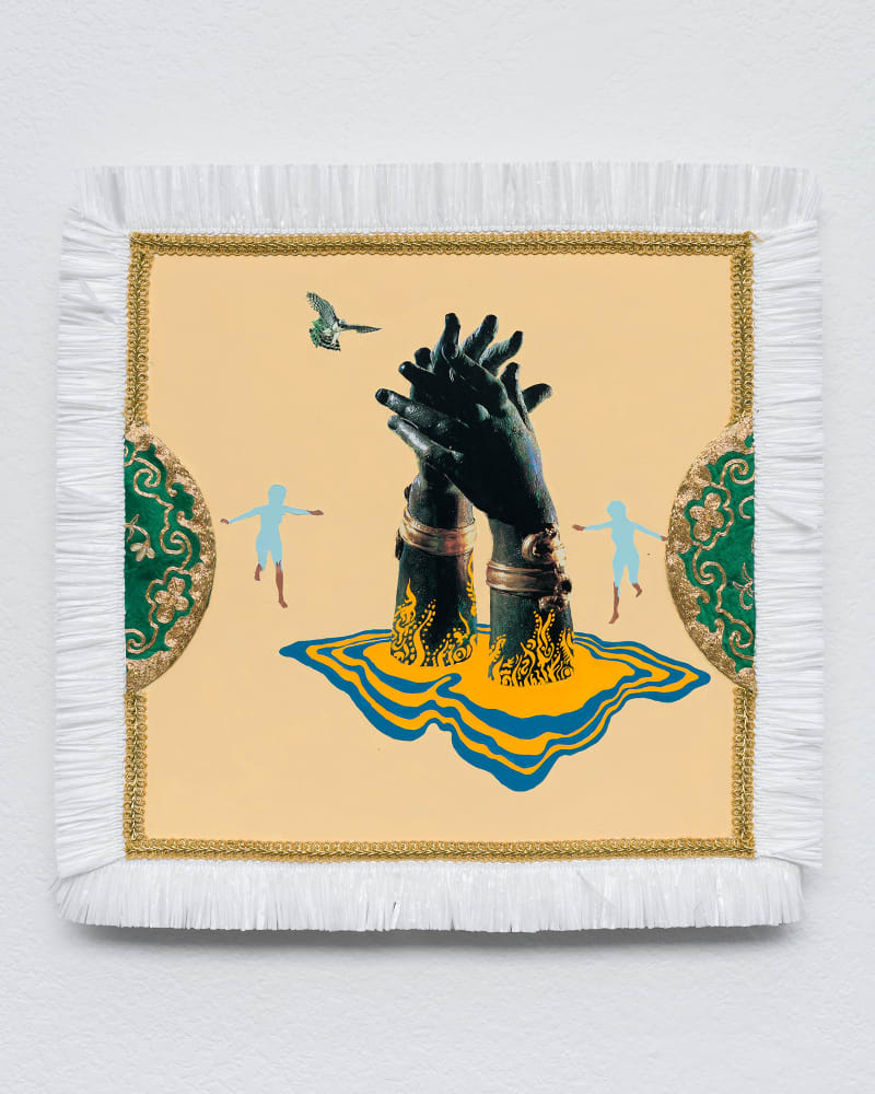 Suchitra Mattai Wonder Plus Fear, 2021 Gouache, vintage magazine, and fiber, 18 x 18 in (45.7 x 45.7 cm)