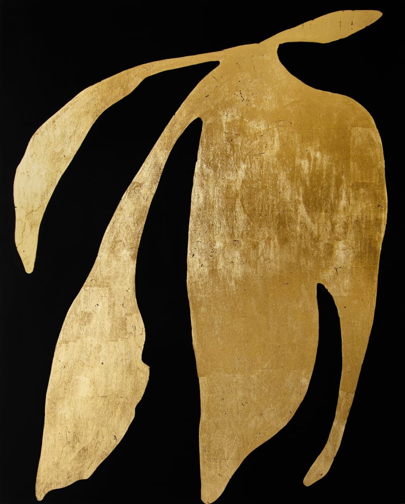 Anna Pietrzak Treading Embers, 2023 24K gold leaf and acrylic on wood panel, 60 x 48 in. (152.4 x 121.9...