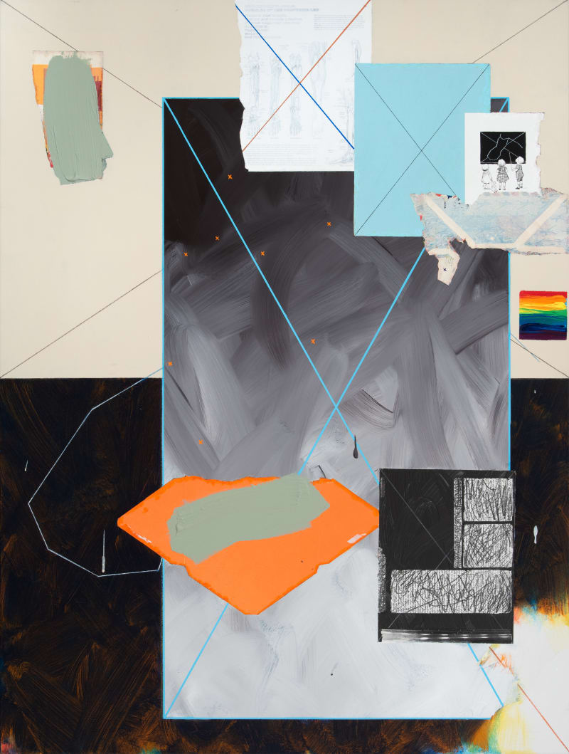 Edward Holland The Water-Bearer (Version 20), 2024 Acrylic, charcoal, colored pencil, graphite, ink and marker on canvas with collage, 48...