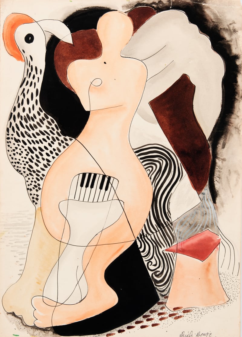 Dusti Bongé Untitled (Figure with Piano Keys and Rooster), circa 1941 Mixed media on paper, 21 x 15 in. (53.3...
