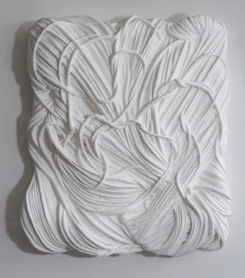 Chellis Baird Hug I, 2025 Fabric, plaster, wire, acrylic on panel , 26 x 24 x 4 in. (66 x...