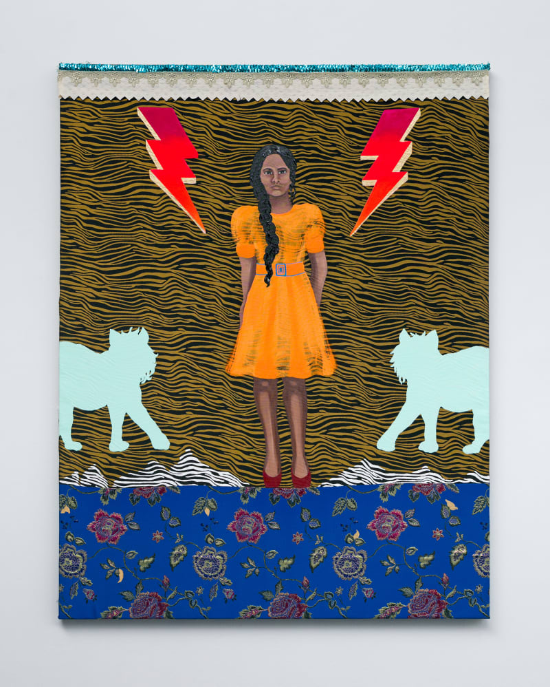 Suchitra Mattai The Power to Give, The Power to Receive, 2022 Acrylic, oil, and fiber trim on fabric, 60 x...
