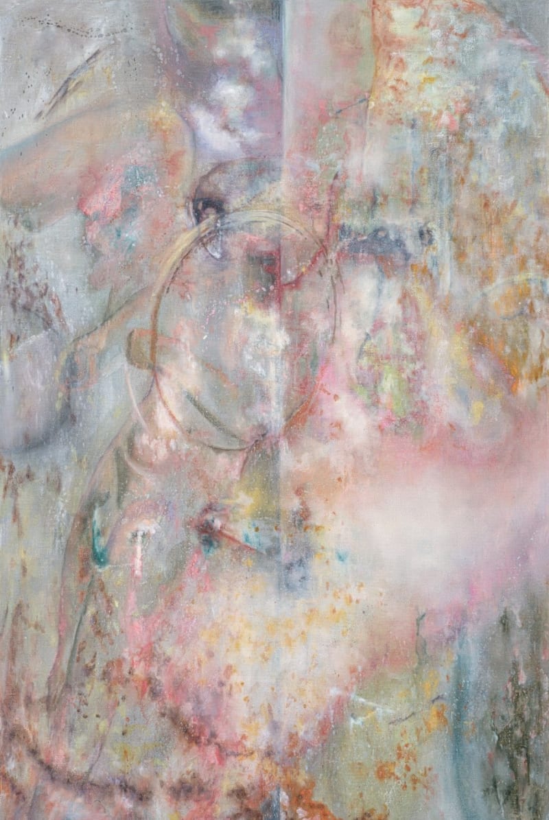 Rosie Kim Labyrinth?, 2024 Oil, oil pastels, and pigments on linen, 60 x 40 in. (152.4 x 101.6 cm)