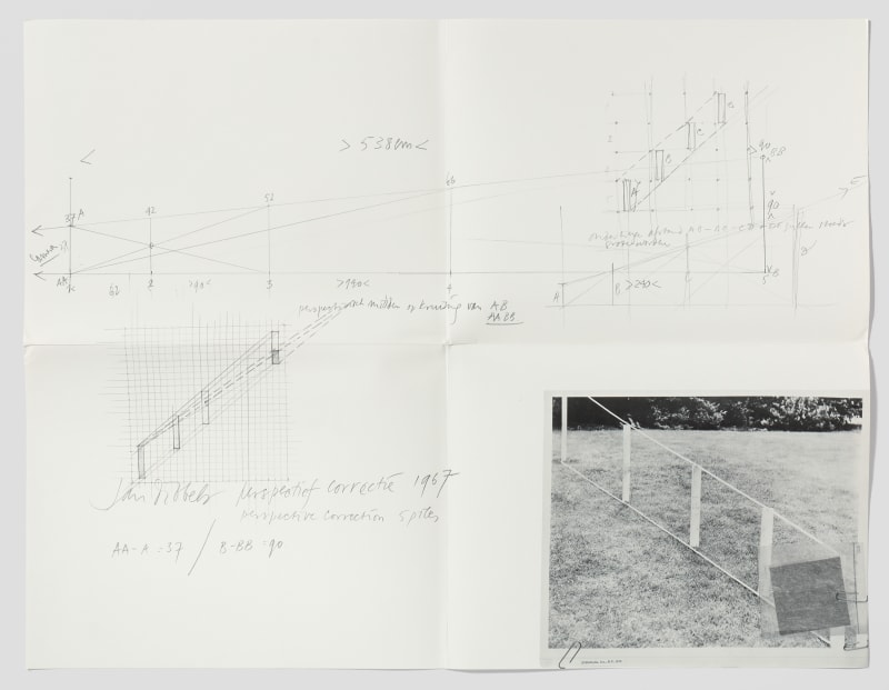 Jan Dibbets Perspective Correction (5 Poles), 1967/1970 Offset lithograph on paper, folded twice Folded: 9 7/8 x 12 7/8 in....