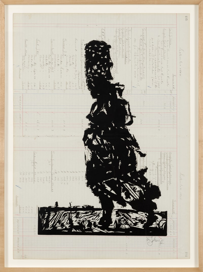 William Kentridge Fire Walker, 2010 Linocut on found ledger pages Sheet: 26 3/8 x 18 7/8 in. (67 x 48...