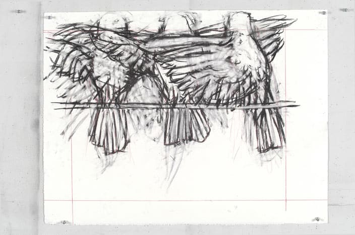 William Kentridge Drawing for 'Preparing the Flute', (Three birds flapping), 2005