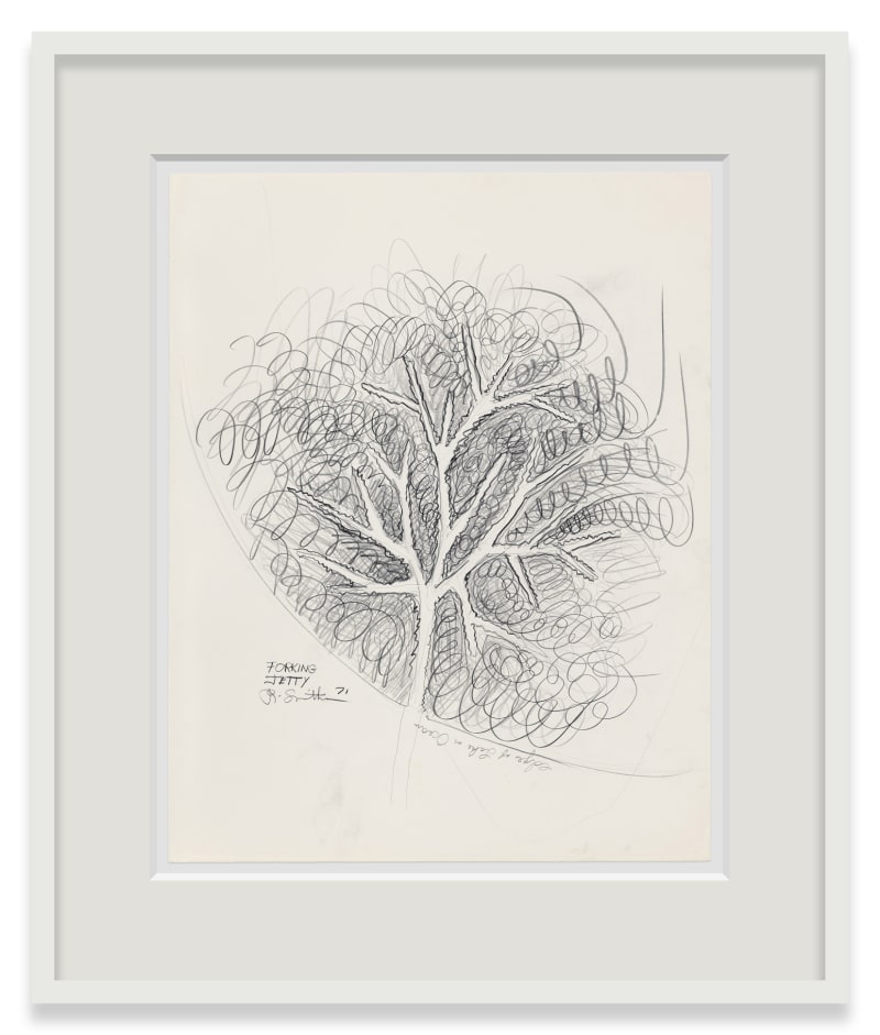 Robert Smithson Forking Jetty, 1971 Pencil on paper Paper: 24 x 18 7/8 in. (61 x 47.9 cm) Frame: 31...