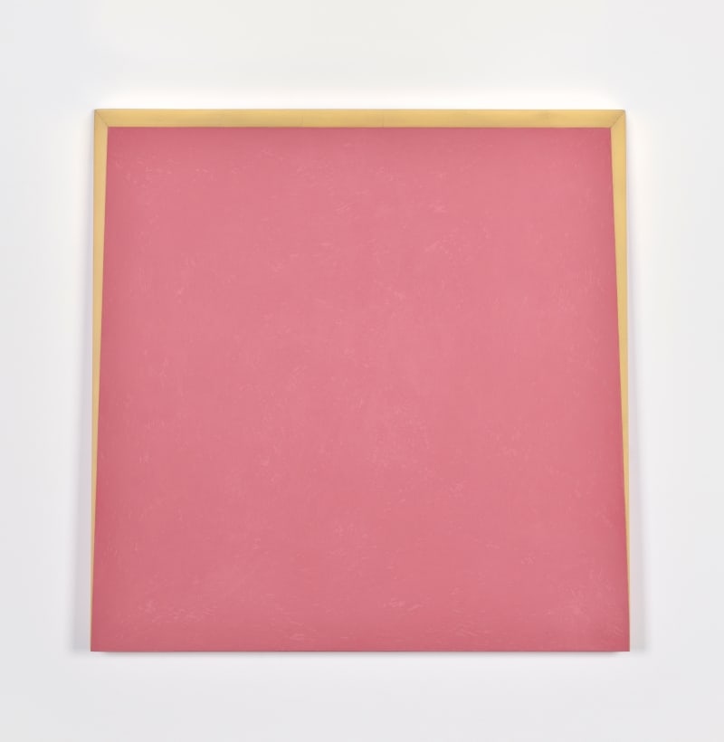 Ettore Spalletti Senza titolo (rosso), 2019 Color impasto on board, tapered frame on three sides, gold leaf 19 3/4 x...