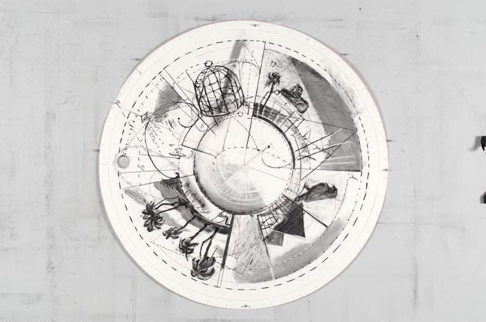 William Kentridge Drawing for 'Preparing the Flute', (Tondo-Palms/Cage), 2005