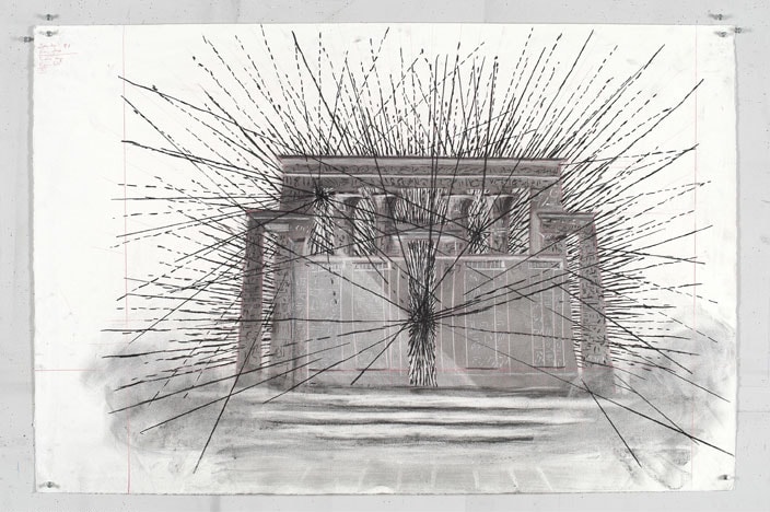 William Kentridge Drawing for 'Preparing the Flute', (Temple with fireworks), 2005