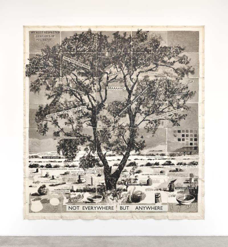 William Kentridge Not Everywhere But Anywhere, 2021 Indian ink on handmade Phumani paper mounted onto raw canvas 131 1/8 x...