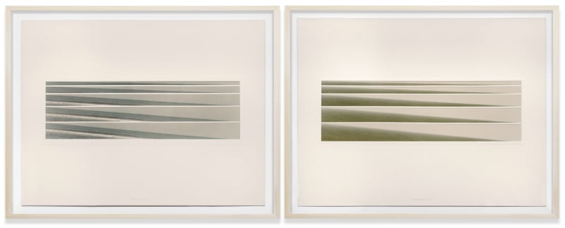 Jan Dibbets Sea / Land, 1974 Set of 2; 5 color photographs, mounted on rag paper Sheet: 29 x 39...