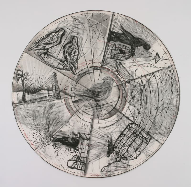 William Kentridge Drawing for 'Preparing the Flute' , (Tondo - Bird in center), 2005