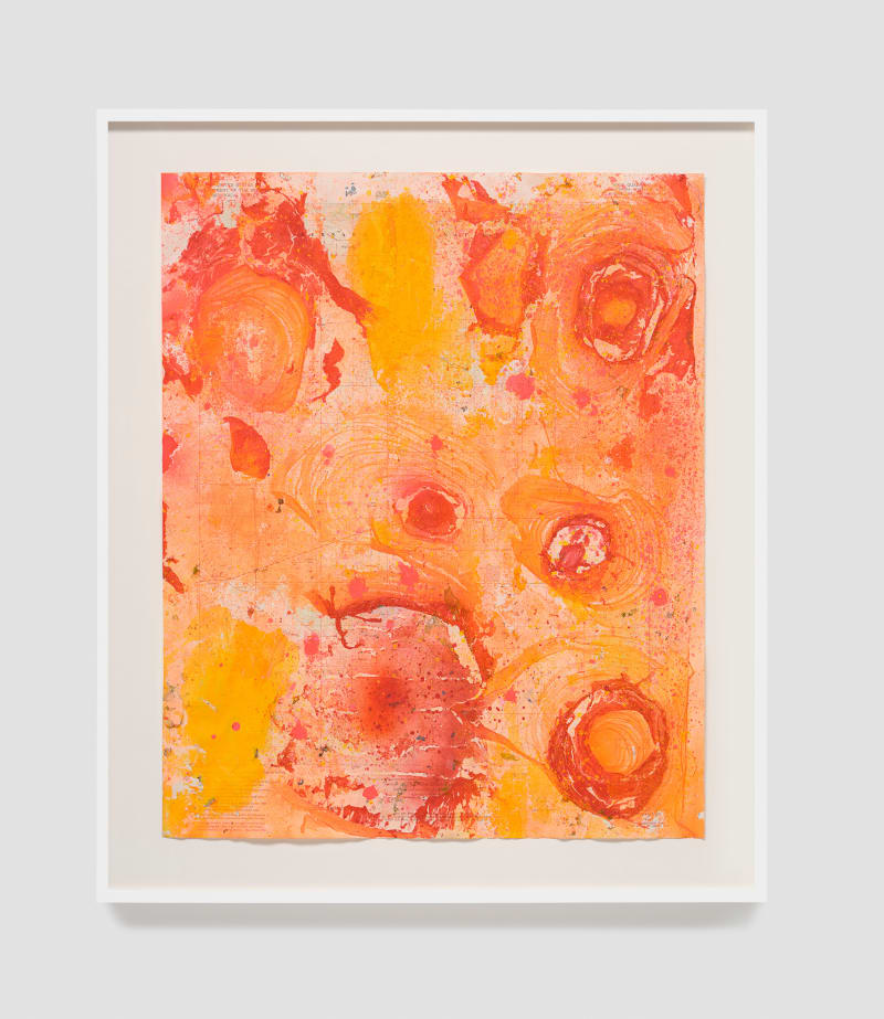 Oscar Tuazon Anza, 2024 Marbling ink, enamel, spray paint, acrylic paint on found topographical map 27 x 22 in. (68.6...