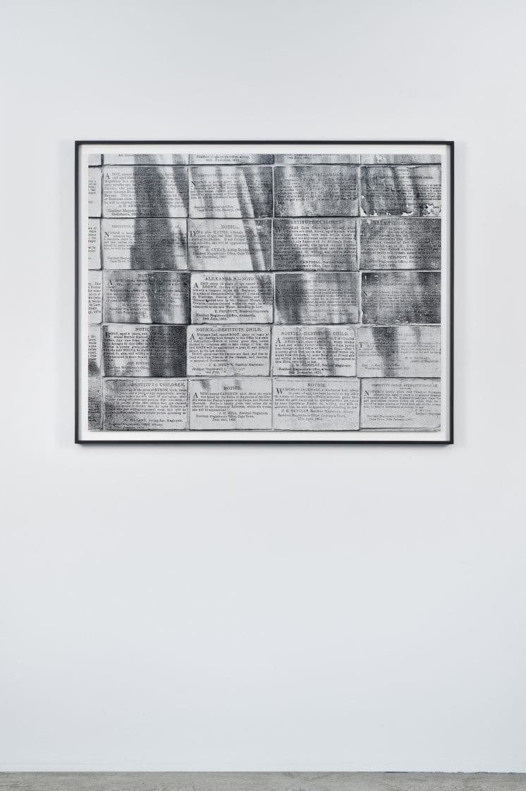 David Goldblatt Detail of a memorial to children 'We are still here,' consisting of copies of advertisements that appeared in...