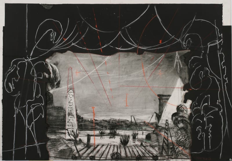 William Kentridge Drawing for 'Preparing the Flute', (Stage with black curtains), 2005