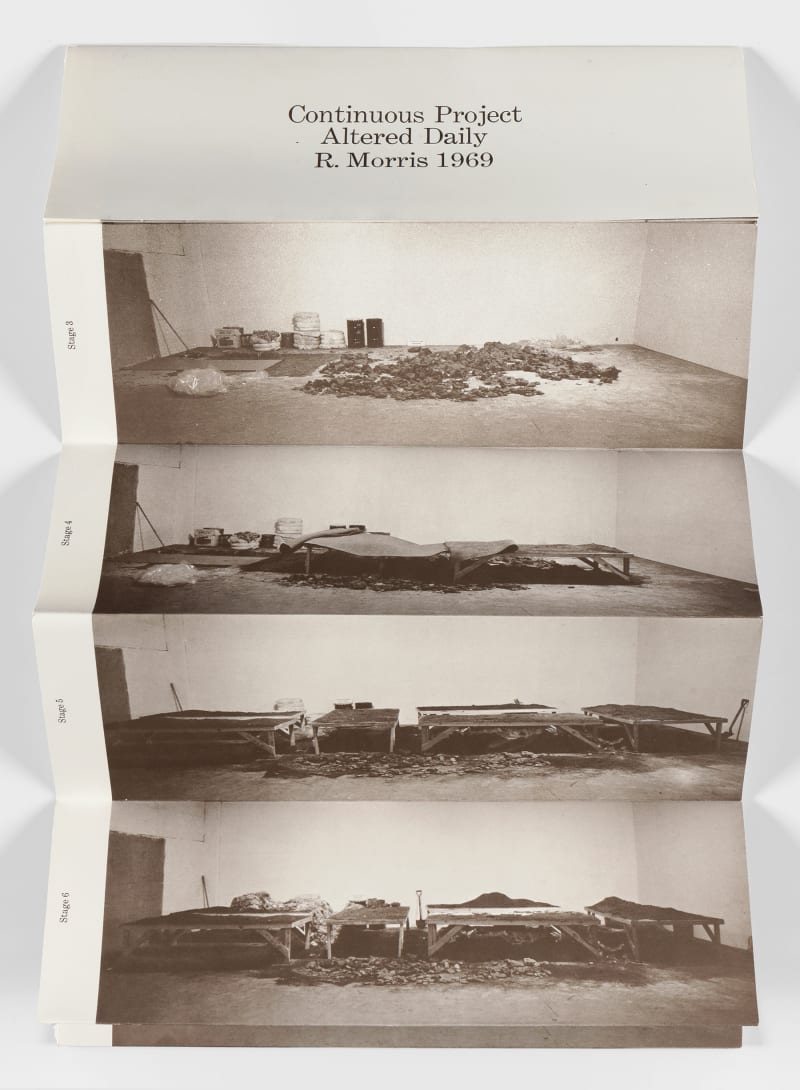 Robert Morris Continuous Project Altered Daily, 1969 Offset lithograph on paper, folded Folded: 4 x 12 in. (10.2 x 30.5...