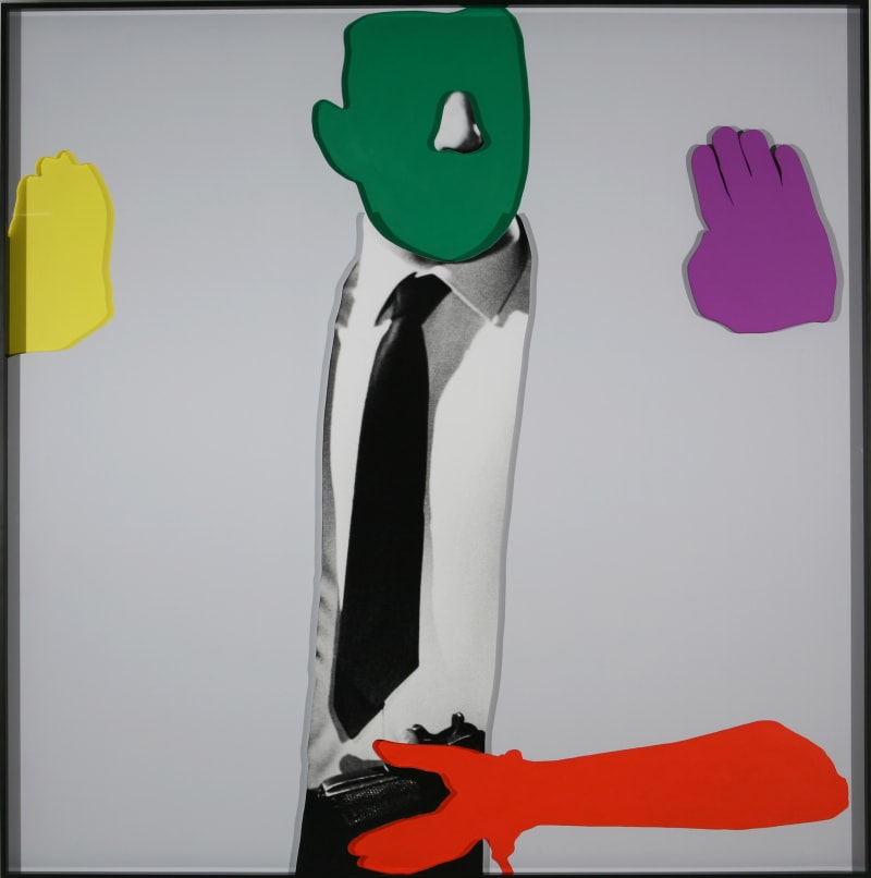 John Baldessari Noses & Ears, Etc. (Part Two): (Green) Face with Nose, (Yellow and Violet) Hands, (Red) Arm and Pistol...