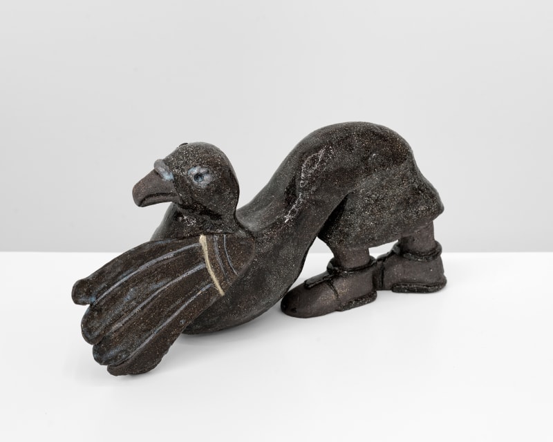 Marcela Torres Nahuales transformándose en Zolin/Codorniz, 2024 Black clay, glaze 9 1/2 x 16 x 9 1/2 in. (24.1 x...
