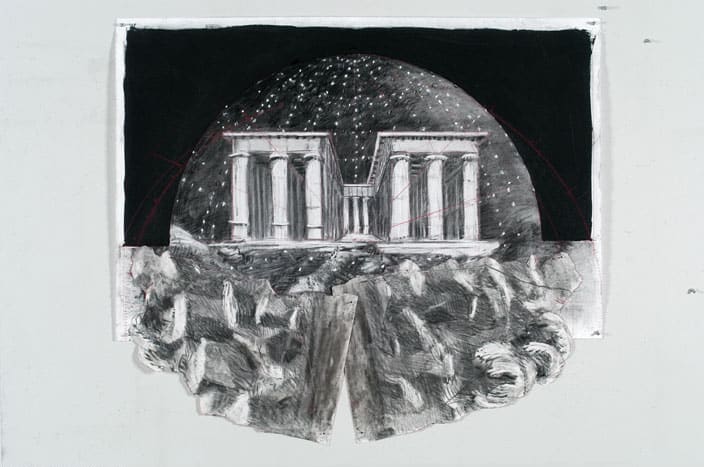 William Kentridge Drawing for 'Preparing the Flute', (Temple on irregular paper),, 2005