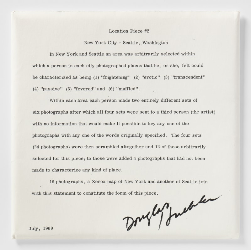 Douglas Huebler Location Piece #2, New York City - Seattle, Washington, 1969 Offset lithograph on paper, 19 sheets in printed...