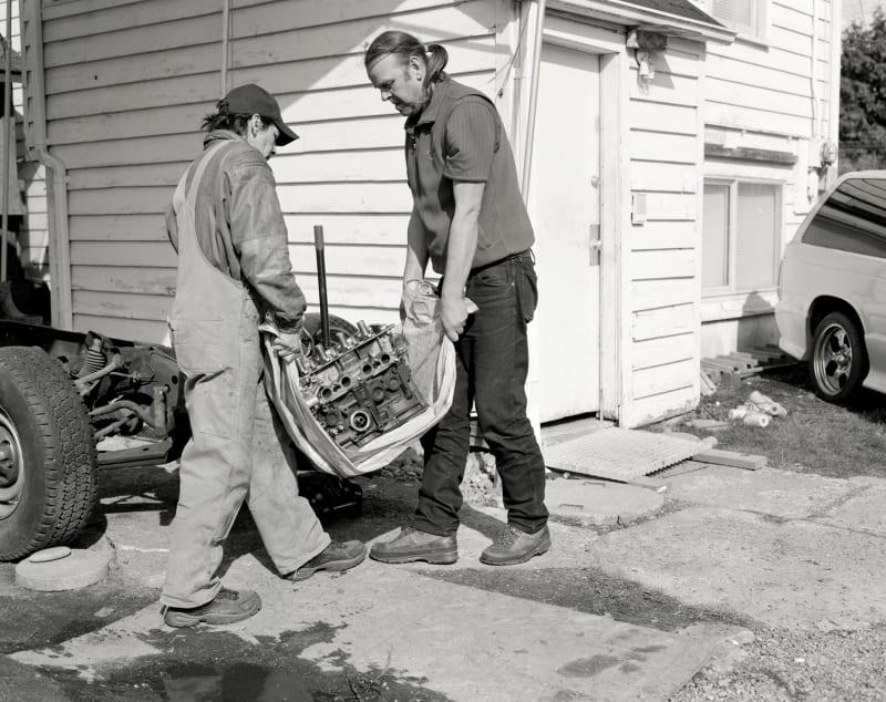 Jeff Wall Men Move an Engine Block, Edition of 3 + 2 AP; 1/3, 2008