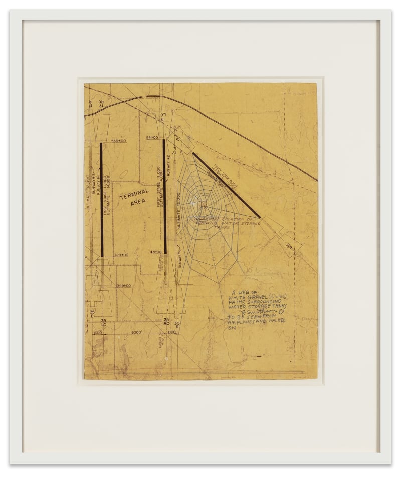Robert Smithson A Web of White Gravel Paths Surrounding Water Storage Tanks, 1967 Pencil on photostat Paper: 14 x 11...