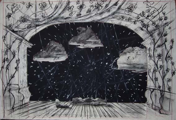 William Kentridge Drawing for 'Preparing the Flute', (Stage setting with clouds), 2005