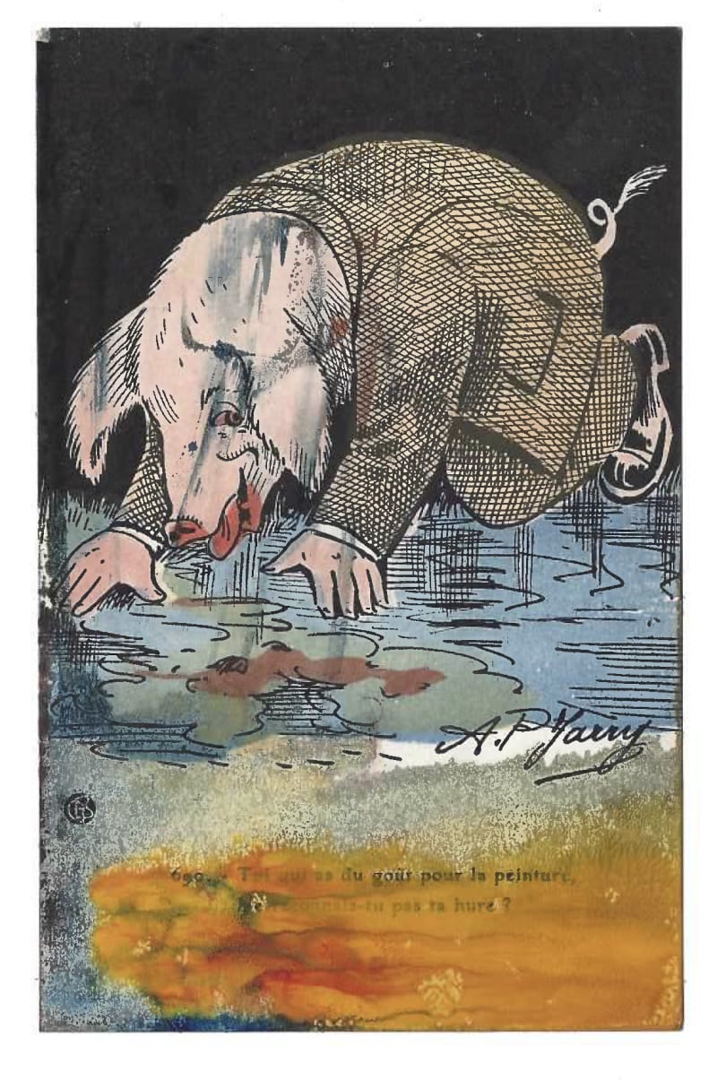 Tacita Dean Found Postcard Monoprint (You who have fine taste in painting), 2018