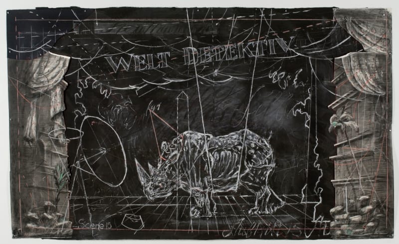 William Kentridge Drawing for 'Preparing the Flute' (Welt Detektiv- large rhino), 2006