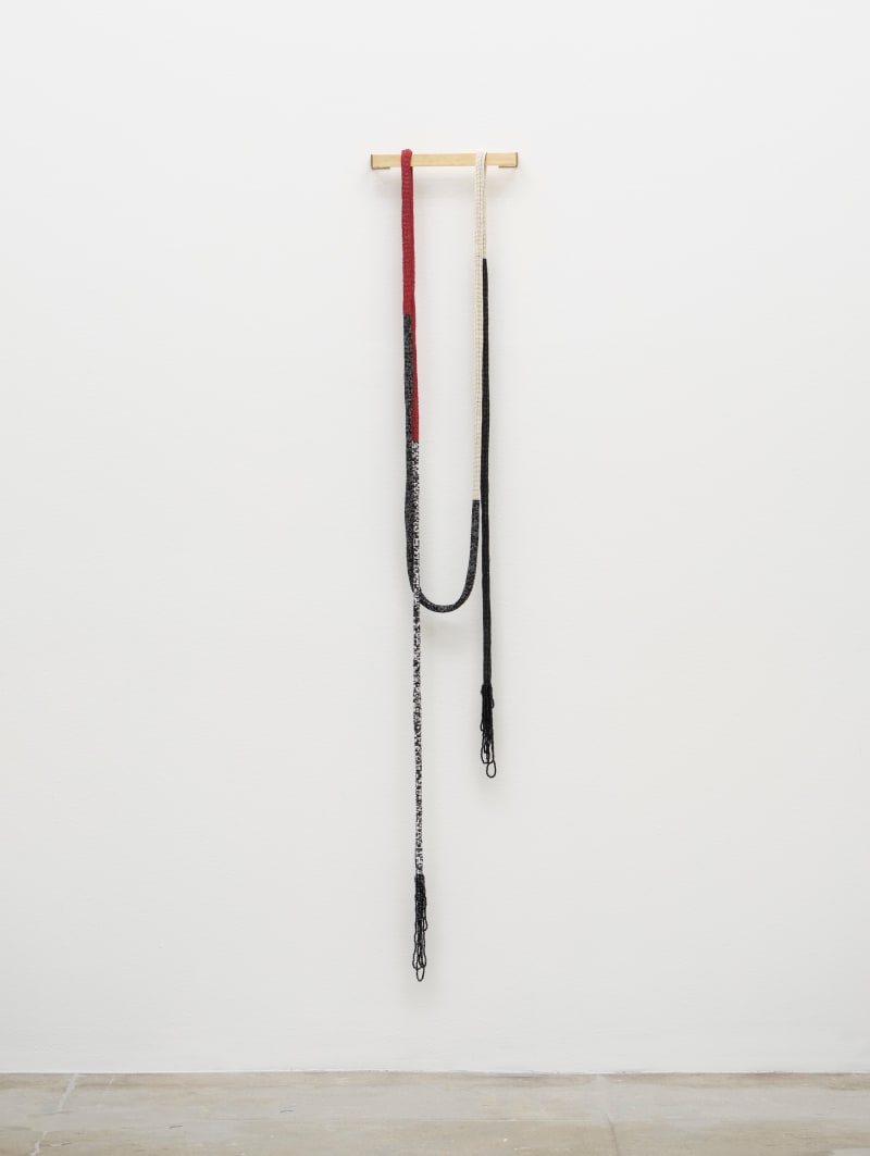Leonor Antunes discrepancies with W.W. #4, 2025 Glass beads, FireLine thread Dimensions variable Laid flat dimensions: 228'x2'