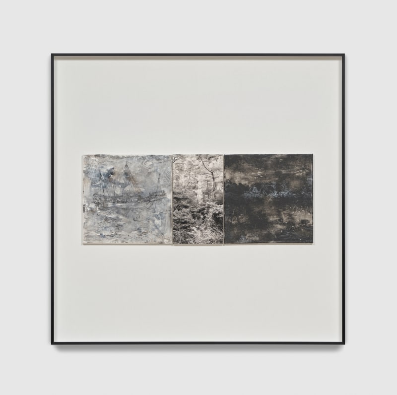 Yang Fudong Sparrow · January, 2025 Acrylic and drawing on canvas, photograph 11 3/4 x 30 3/4 in. (30 x...