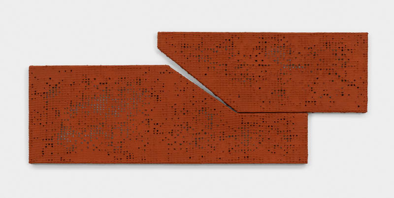 Delcy Morelos Eva, 2013 2 parts; clay, brick dust, and acrylic binder on cotton weave 19 x 48 1/4 x...