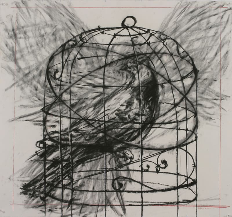 William Kentridge Drawing for 'Preparing the Flute', (Bird in cage), 2005
