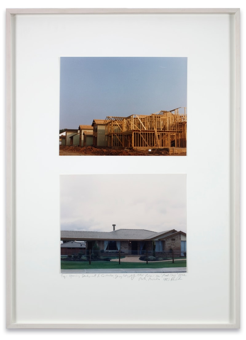 Dan Graham Housing Development in Construction, Jersey City N.J./ New 'Ranch House', Perth, Australia, 1974/1985 2 color photographs Image: 10...