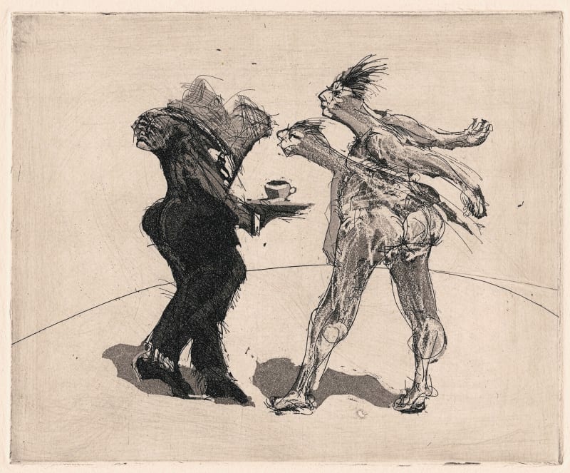 William Kentridge Domestic Scenes 6: Standing Man + Companion (2 states), 1980 Hard-ground etching and aquatint on Crème wove and...
