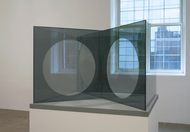Dan Graham Pavilion Influenced by Moon Windows, 1989 Two-way mirror, glass, silicone rubber 36 3/8 x 49 1/4 x 49...