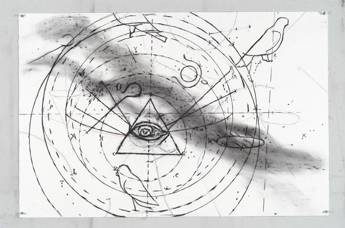 William Kentridge Drawing for 'Preparing the Flute', (Outline of birds and eye), 2005