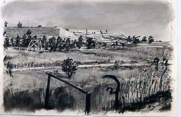 William Kentridge Drawing for 'Journey to the Moon' (Landscape movable assets), 2003