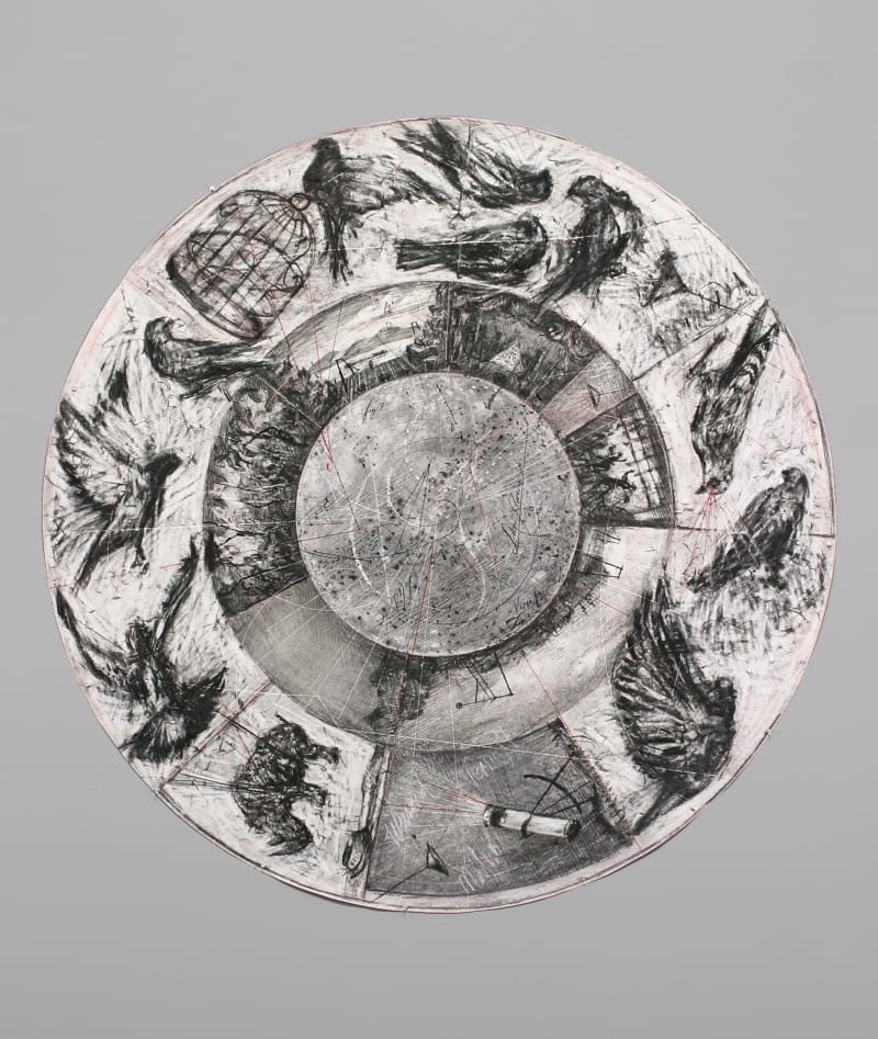 William Kentridge Drawing for 'Preparing the Flute', large tondo, 2005