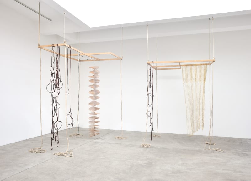 An exhibition installation view from: Presque Rien, Leonor Antunes, Christian Boltanski, Carol Bove, Nina Canell, Lygia Clark, Simon Fujiwara, Marine Hugonnier, Koo Jeong A, Seung-Taek Lee, François Morellet, Gabriel Sierra, Rayyane Tabet, Niele Toroni, Richard Tuttle and Cerith Wyn Evans