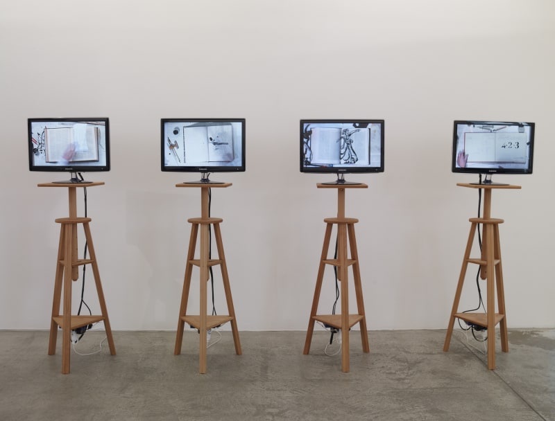 An exhibition installation view from: William Kentridge, Breathe, Dissolve, Return