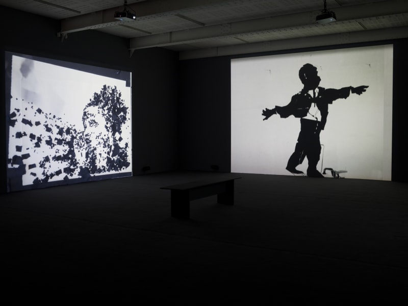 An exhibition installation view from: William Kentridge, Breathe, Dissolve, Return