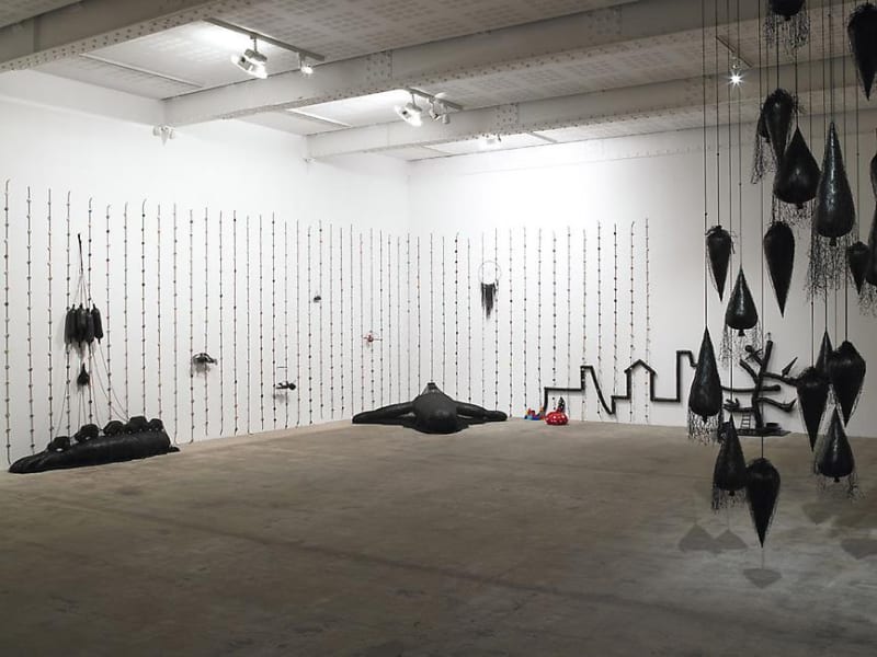 An exhibition installation view from: Annette Messager, À Corps perdu / Heart and Soul